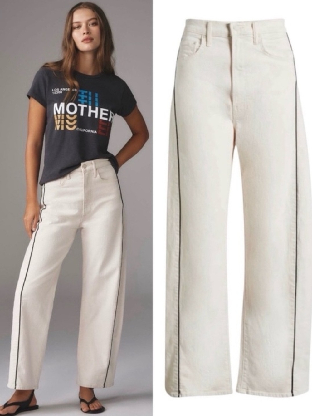 NWT MOTHER The Half-Pipe Ankle Jeans in Act Natural White Piping – Size 25